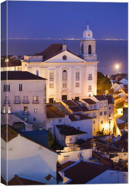 Old City of Lisbon at Night in Portugal Canvas Print by Artur Bogacki