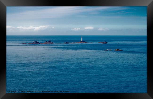 Longships Lighthouse at Lands End, Cornwall.  Framed Print by Peter Bolton