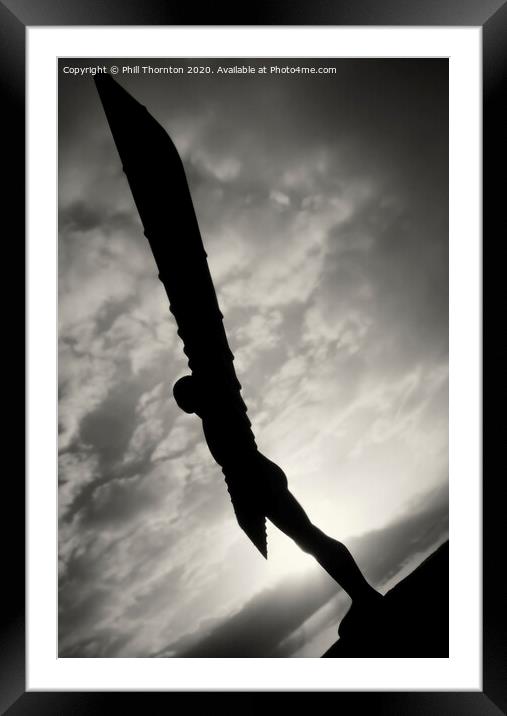 Angel of the North sunset. B&W Framed Mounted Print by Phill Thornton