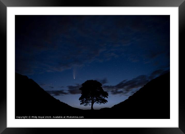 Comet Neowise C2020 at Sycamore Gap, Northumberlan Framed Mounted Print by Philip Royal