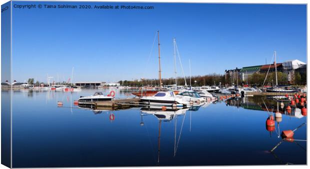 Blue Summer Morning in the Marina Canvas Print by Taina Sohlman