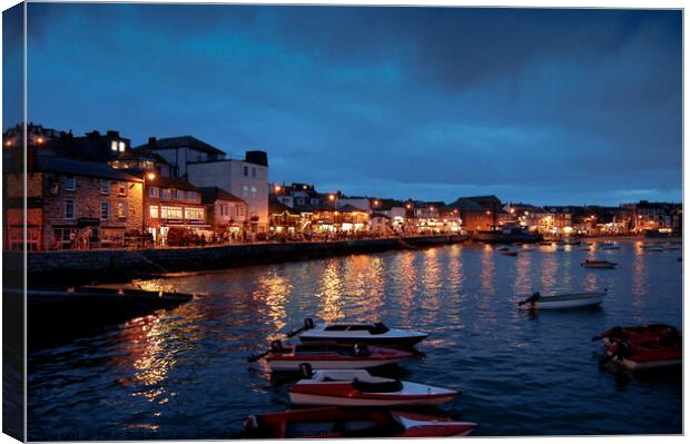 St. Ives harbour at night. Cornwall, Uk. Canvas Print by Peter Bolton