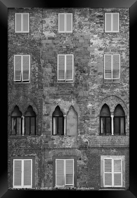 Windows and shutters monochrome Framed Print by Howard Corlett