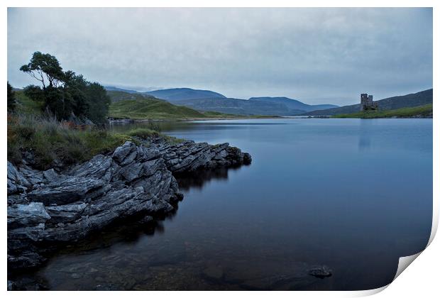 Ardvreck Castle and Loch Assynt Scotland Print by Derek Beattie