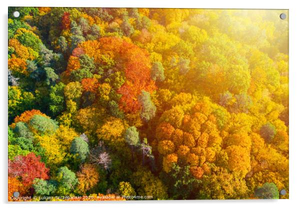 Aerial view of color autumn forest and sunset Acrylic by Łukasz Szczepański