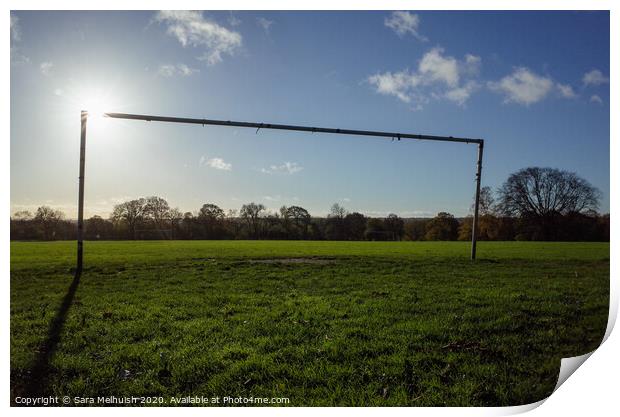 Goalposts on outdoor field Print by Sara Melhuish
