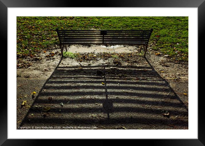 Shadows of a bench Framed Mounted Print by Sara Melhuish