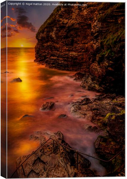 Last Light At Bossiney  Canvas Print by Nigel Hatton