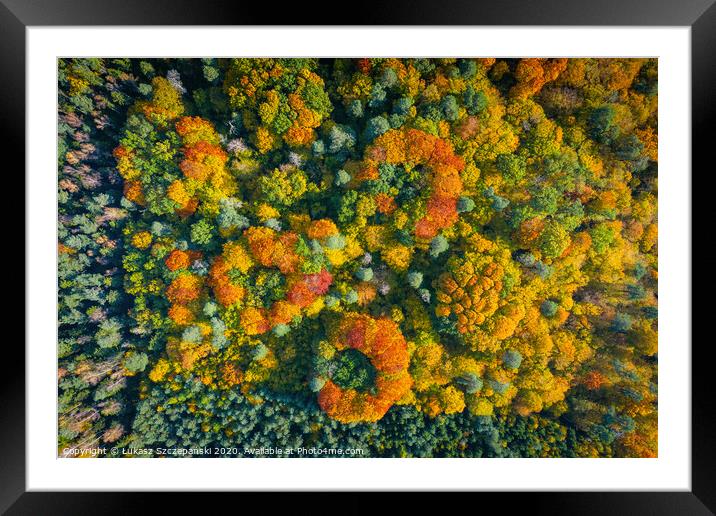 Aerial top down view of vibrant colorful autumn fo Framed Mounted Print by Łukasz Szczepański