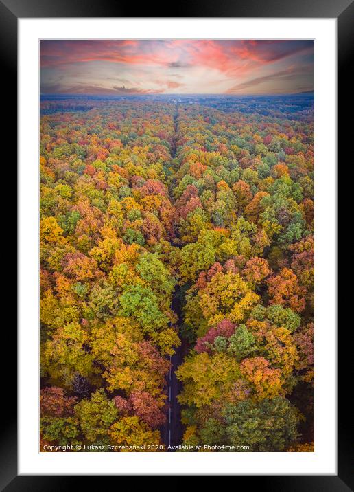 Aerial top down vertical panorama of road through  Framed Mounted Print by Łukasz Szczepański