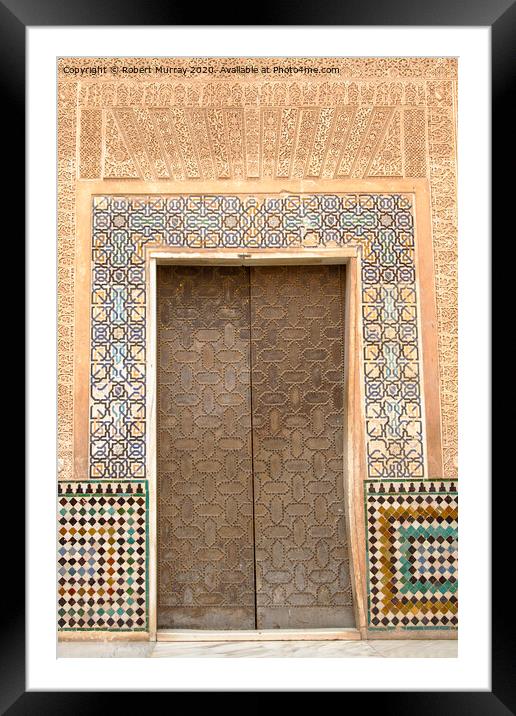 Cuarto Dorado Courtyard doorway details, Alhambra. Framed Mounted Print by Robert Murray