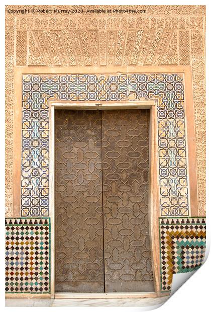 Cuarto Dorado Courtyard doorway details, Alhambra. Print by Robert Murray