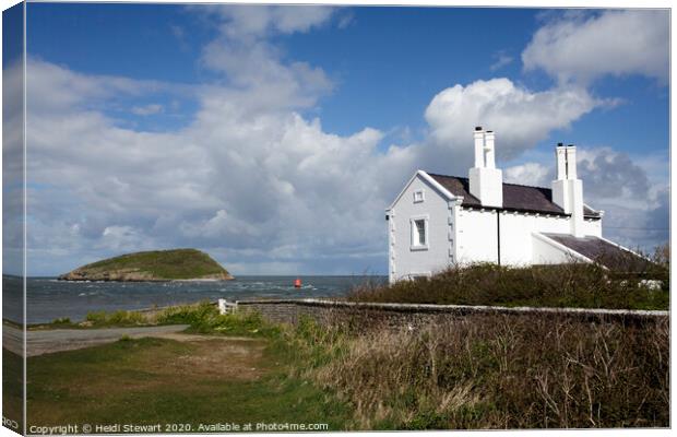 Puffin Island and Cottages at Penmon Point in Angl Canvas Print by Heidi Stewart