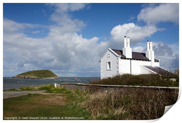 Puffin Island and Cottages at Penmon Point in Angl Print by Heidi Stewart
