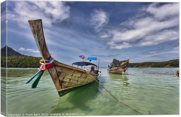 Longboats on Phi Phi Island  Thailand Canvas Print by Frank Bach