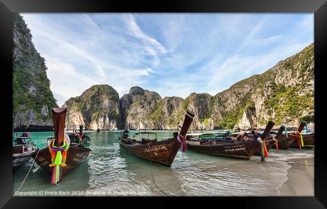 Longboats on May a Beach Thailand Framed Print by Frank Bach