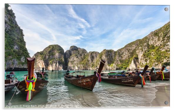 Longboats on May a Beach Thailand Acrylic by Frank Bach