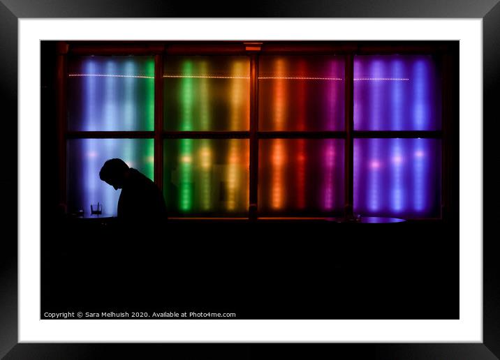 Silhouette by rainbow window Framed Mounted Print by Sara Melhuish