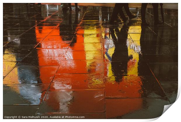 Reflections in the rain Print by Sara Melhuish