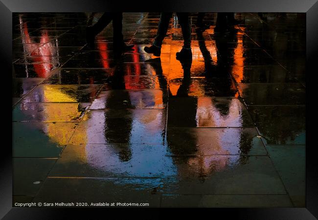 Neon footsteps Framed Print by Sara Melhuish