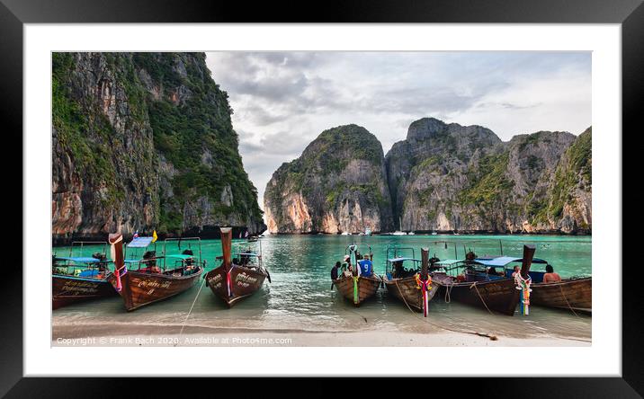 Longboats on May a Beach Thailand Framed Mounted Print by Frank Bach