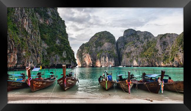 Longboats on May a Beach Thailand Framed Print by Frank Bach