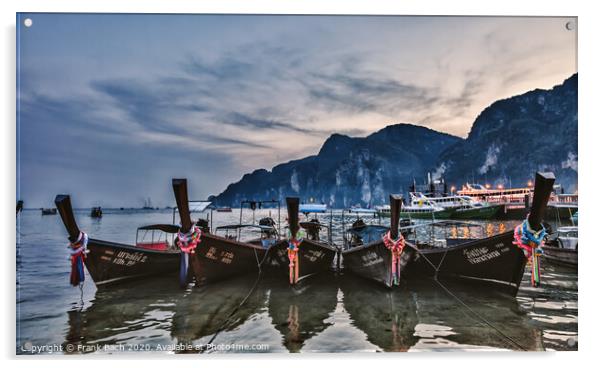 Longboats on Phi Phi Island  Thailand Acrylic by Frank Bach