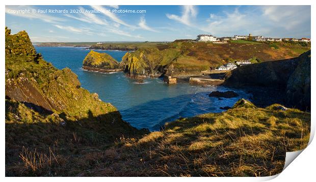 View of Mullion harbour from the cliff top Print by Paul Richards