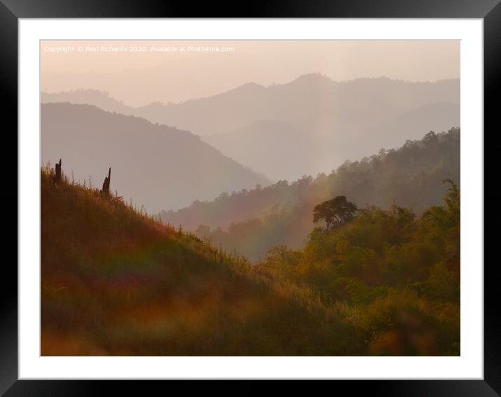 Mountains at sunset, in northern Thailand Framed Mounted Print by Paul Richards