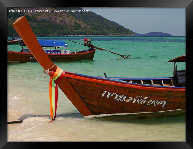 Thai boats on islands Framed Print by Paul Richards