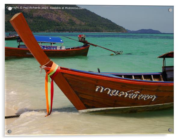 Thai boats on islands Acrylic by Paul Richards