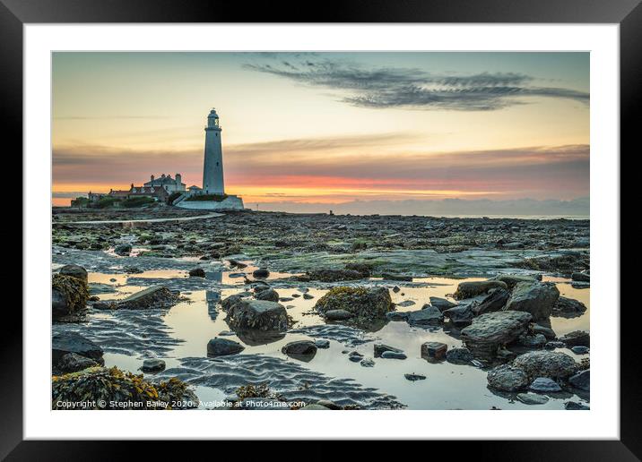 St. Mary's Lighthouse Sunrise Framed Mounted Print by Stephen Bailey