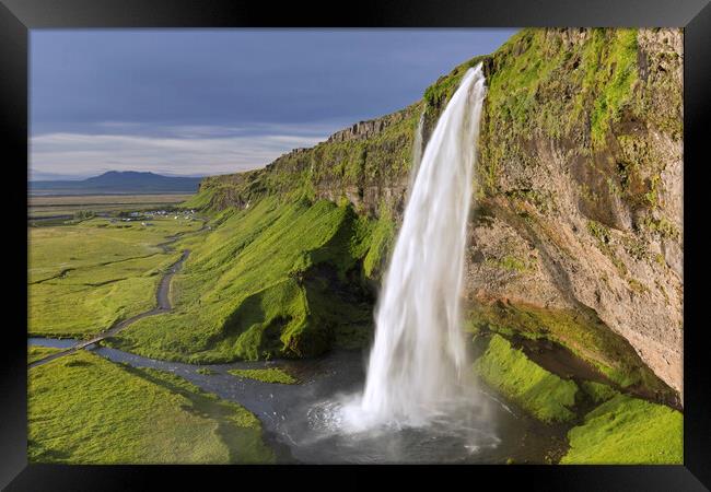 Seljalandsfoss Waterfall in Summer, Iceland Framed Print by Arterra 