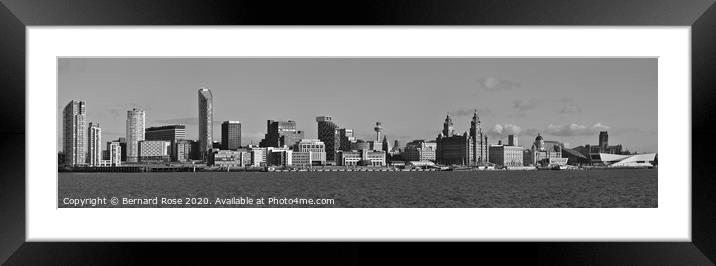 Liverpool Waterfront Panorama - Black & White Framed Mounted Print by Bernard Rose Photography