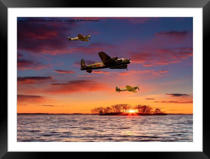 Spitfire and Lancaster bomber and Hurricane. Framed Mounted Print by Andrew Heaps