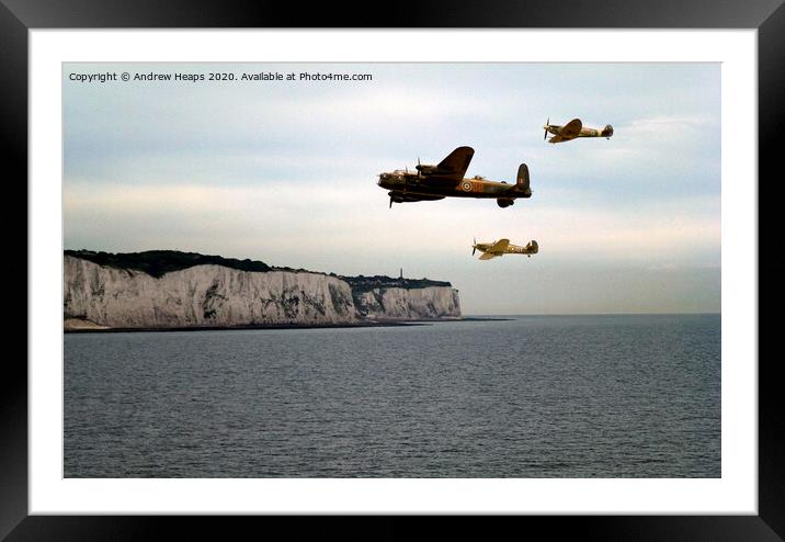 Homeward bound Spitfire and Hurricane plus Lancast Framed Mounted Print by Andrew Heaps