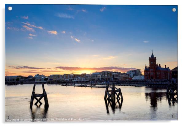 Cardiff Bay Sunset Acrylic by Gordon Maclaren