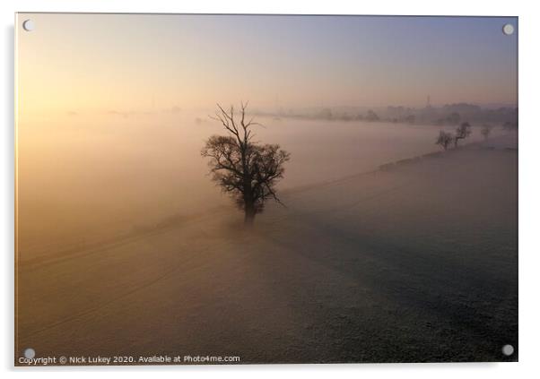 A sunrise over misty fields derbyshire Acrylic by Nick Lukey