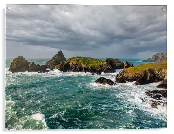 Windy Day , Kynance cove Acrylic by David Martin