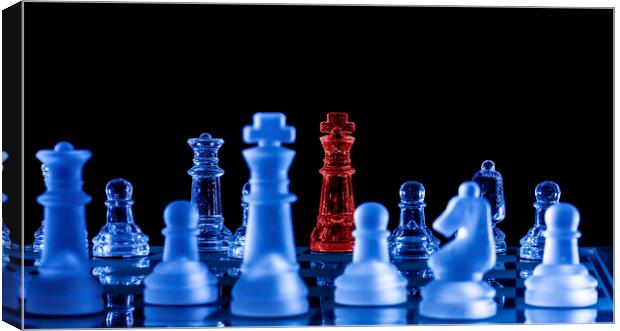Chess Pieces Blue And Red Canvas Print by Jonathan Thirkell