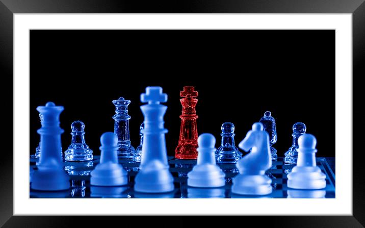 Chess Pieces Blue And Red Framed Mounted Print by Jonathan Thirkell