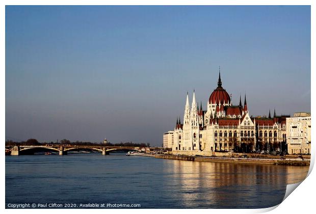 Hungarian parliament building in Budapest Print by Paul Clifton