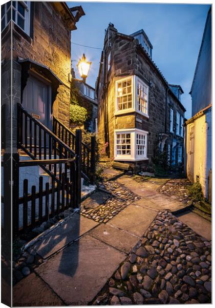 Peacock Row in Robin Hoods Bay Canvas Print by Martin Williams