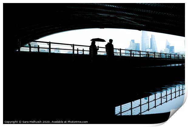 A stroll under the bridge Print by Sara Melhuish