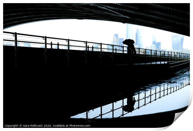 Umbrella under the bridge Print by Sara Melhuish