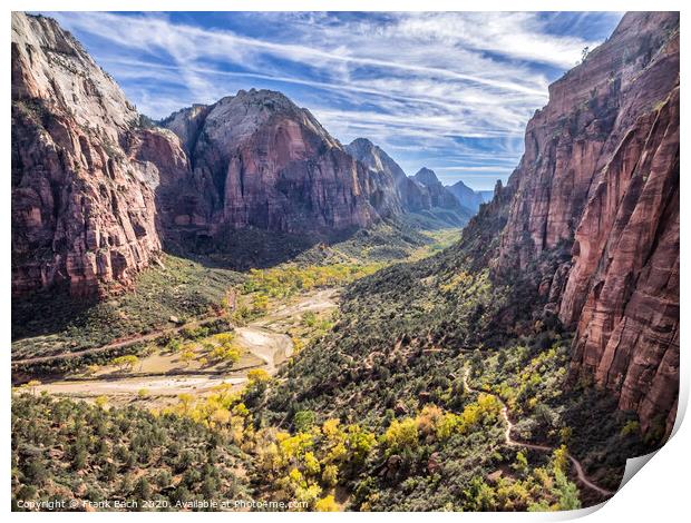 Zion National Park from tha path to Angels landing, Utah Print by Frank Bach