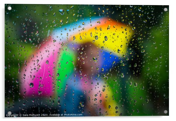 Rainbow umbrella Acrylic by Sara Melhuish