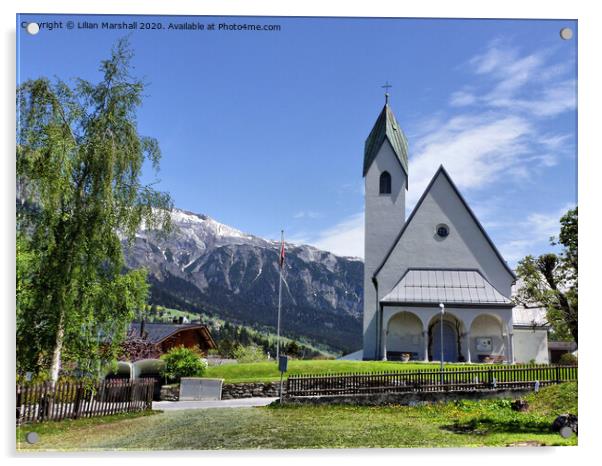 St Josefs Catholic church Flims Waldhaus  Switzerl Acrylic by Lilian Marshall