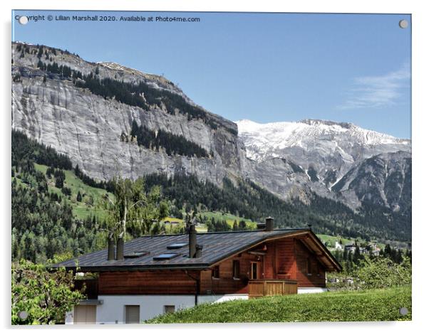 Swiss alps in Flims Waldhaus.  Acrylic by Lilian Marshall