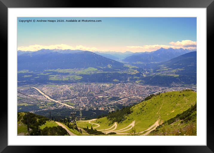 Austrian mountain scene looking down over Salzburg Framed Mounted Print by Andrew Heaps